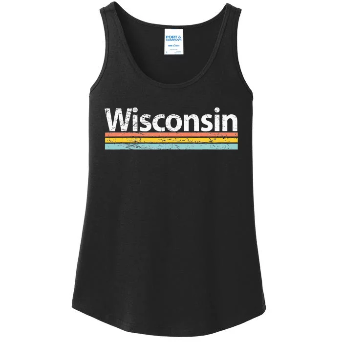 Wisconsin Vintage Worn Design Retro Stripes Classic Ladies Essential Tank