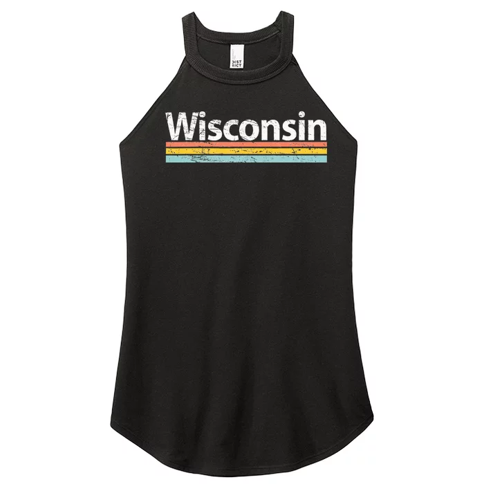 Wisconsin Vintage Worn Design Retro Stripes Classic Women’s Perfect Tri Rocker Tank