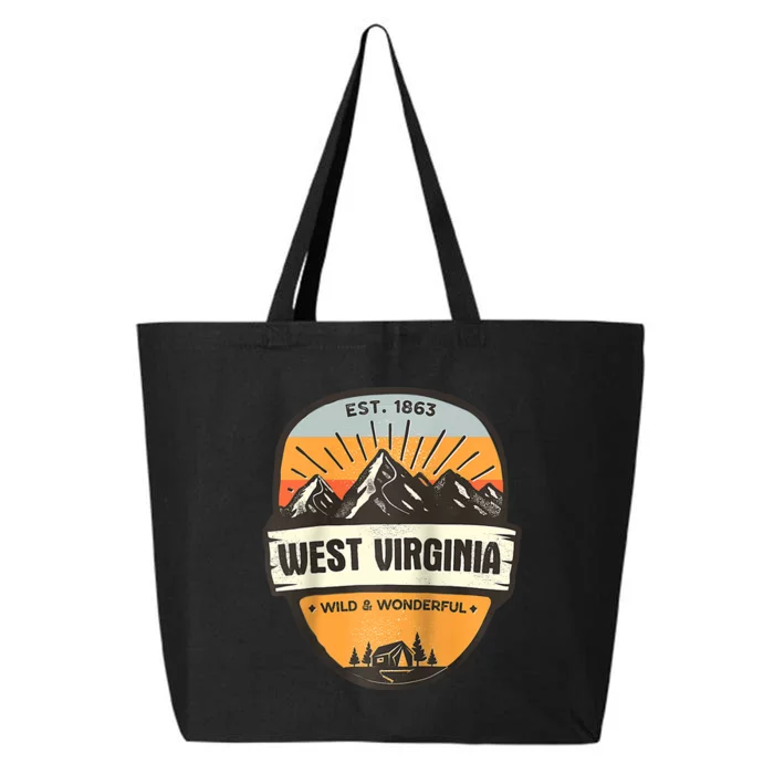 West Virginia Wild And Wonderful Vintage Retro Mountain 25L Jumbo Tote