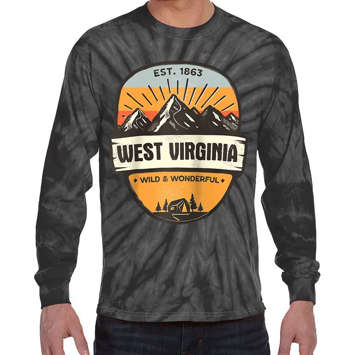 West Virginia Wild And Wonderful Vintage Retro Mountain Tie-Dye Long Sleeve Shirt