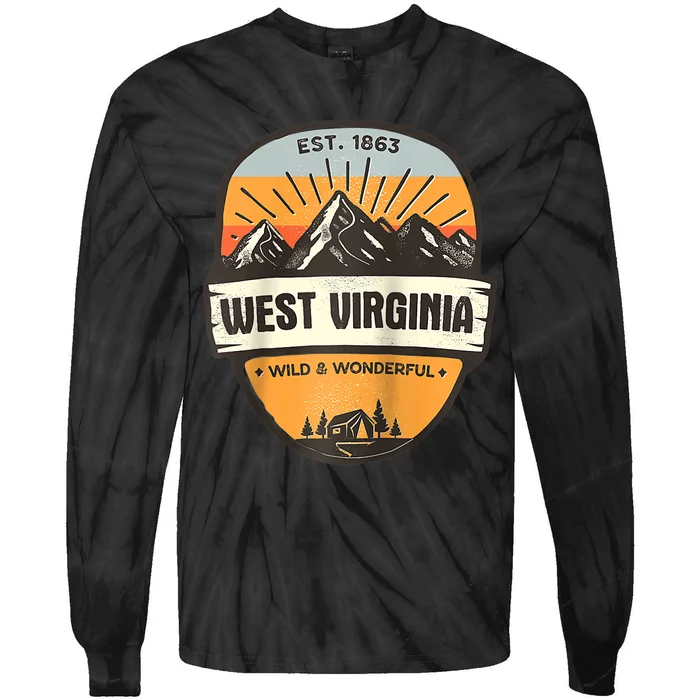 West Virginia Wild And Wonderful Vintage Retro Mountain Tie-Dye Long Sleeve Shirt