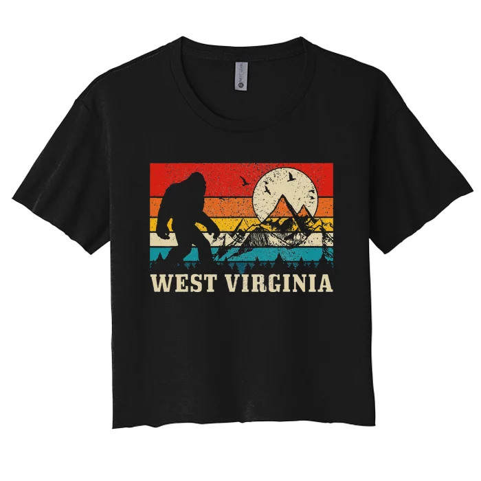 West Virginia Washington Bigfoot Vintage Mountain Hiking Women's Crop Top Tee