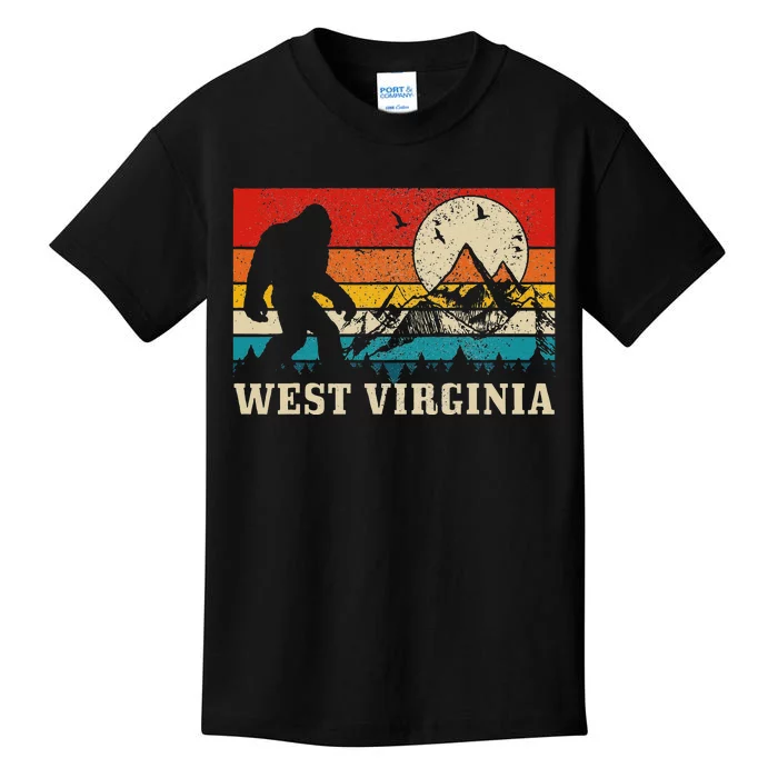 West Virginia Washington Bigfoot Vintage Mountain Hiking Kids T-Shirt