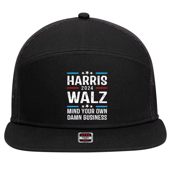 Walz Waltz 2024 Mind Your Own Damn Business 7 Panel Mesh Trucker Snapback Hat