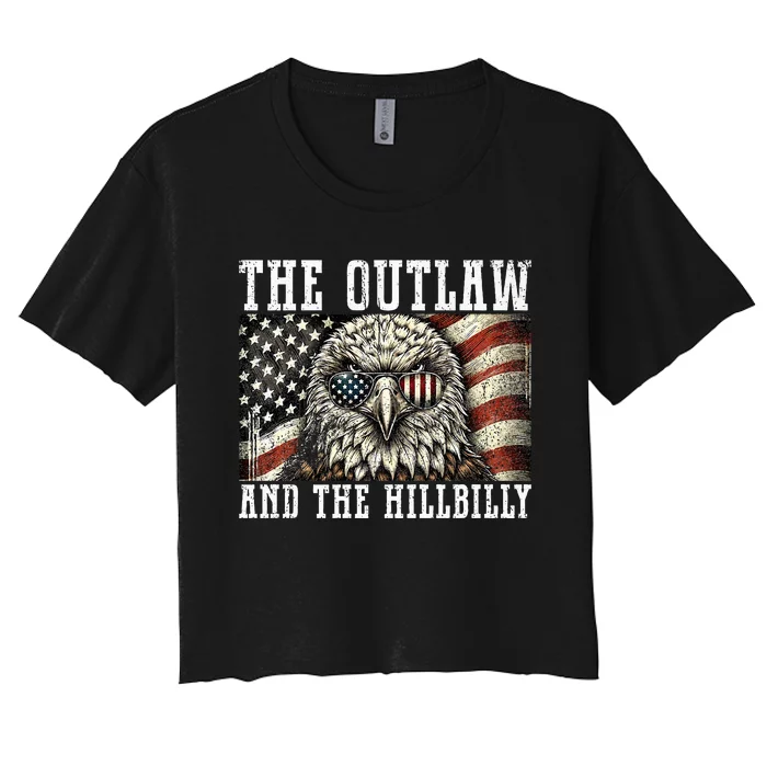 Vintage Outlaw Hillbilly Trump Vance 2024 US Flag Bald Eagle Premium Women's Crop Top Tee