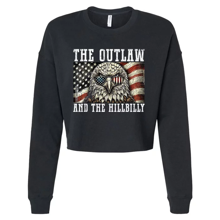 Vintage Outlaw Hillbilly Trump Vance 2024 US Flag Bald Eagle Premium Cropped Pullover Crew