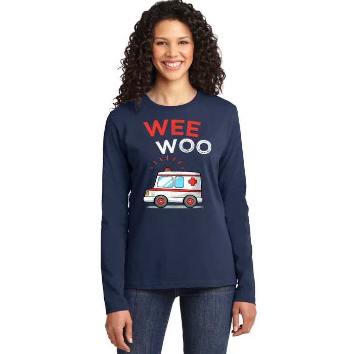 Wee Woo Ambulance Amr Funny Ems Emt Paramedic Ladies Long Sleeve Shirt