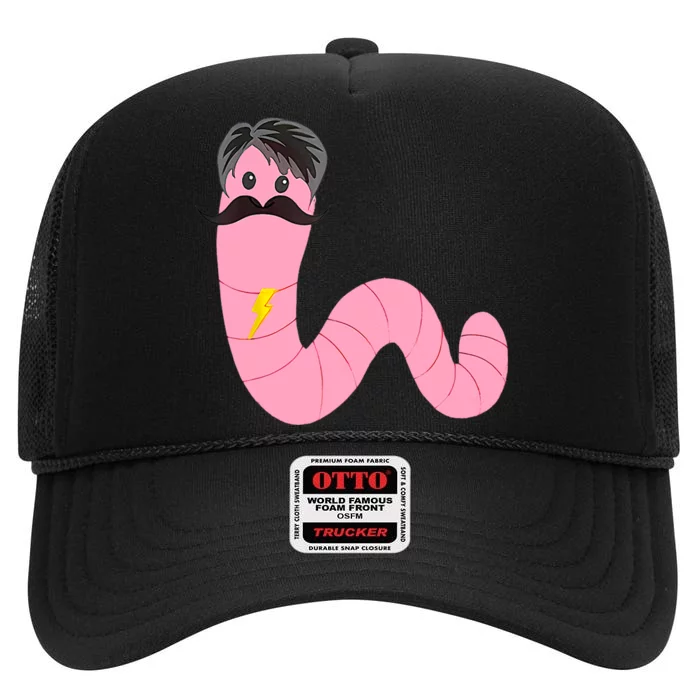 Worm With A Mustache James Tom Ariana Reality High Crown Mesh Trucker Hat