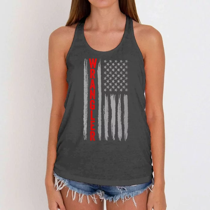 Wo Wrangler American Flag US Wrangler USA Flag Women's Knotted Racerback Tank