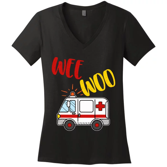 Wee Woo Ambulance Amr Funny Ems Emt Paramedic Gift Women's V-Neck T-Shirt