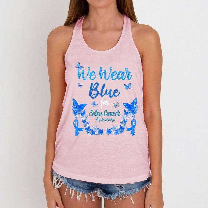 We Wear Blue Colorectal Colon Cancer Awareness Gift Women's Knotted Racerback Tank