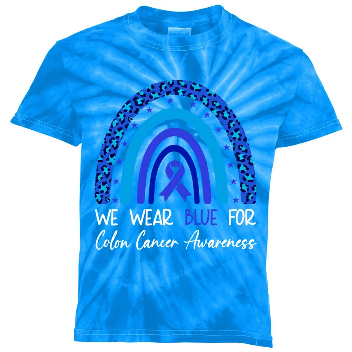 We Wear Blue For Colon Cancer Awareness Colorectal Rainbow Meaningful Gift Kids Tie-Dye T-Shirt