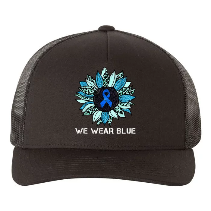 We Wear Blue Colon Cancer Awareness Month Ribbon Sunflower Yupoong Adult 5-Panel Trucker Hat