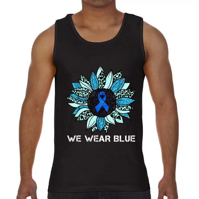 We Wear Blue Colon Cancer Awareness Month Ribbon Sunflower Comfort Colors® Tank Top