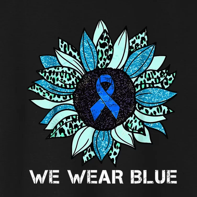 We Wear Blue Colon Cancer Awareness Month Ribbon Sunflower Women's Crop Top Tee