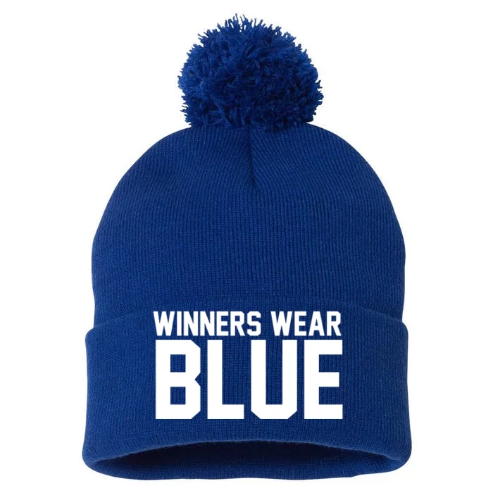 Winners Wear Blue Game Competition Pom Pom 12in Knit Beanie