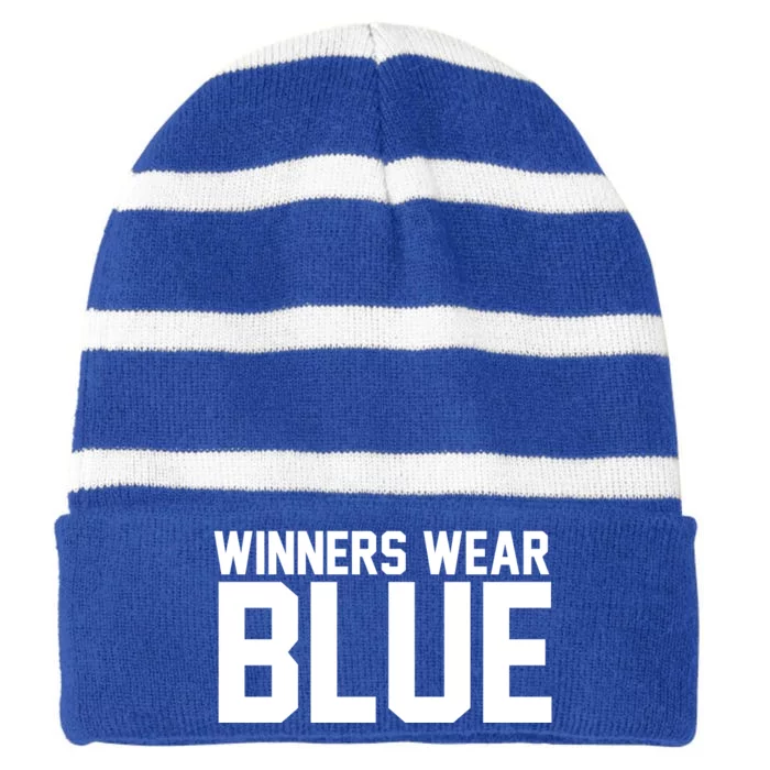 Winners Wear Blue Game Competition Striped Beanie with Solid Band