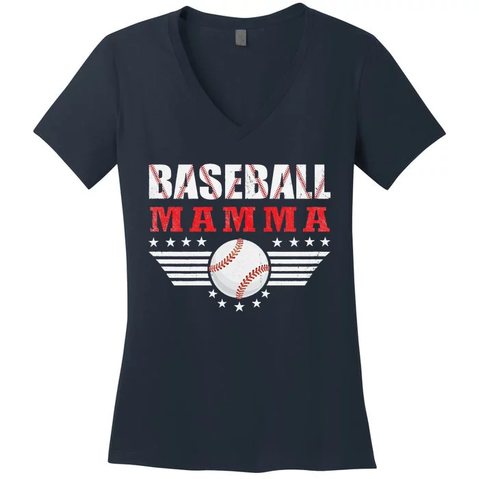 Womens Women's Baseball Mamma Funny Ball Mamma Mother's Day Gifts Women's V-Neck T-Shirt