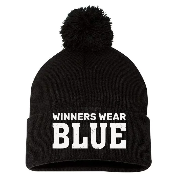 Winners Wear Blue Team Spirit Game Competition Camping Pom Pom 12in Knit Beanie