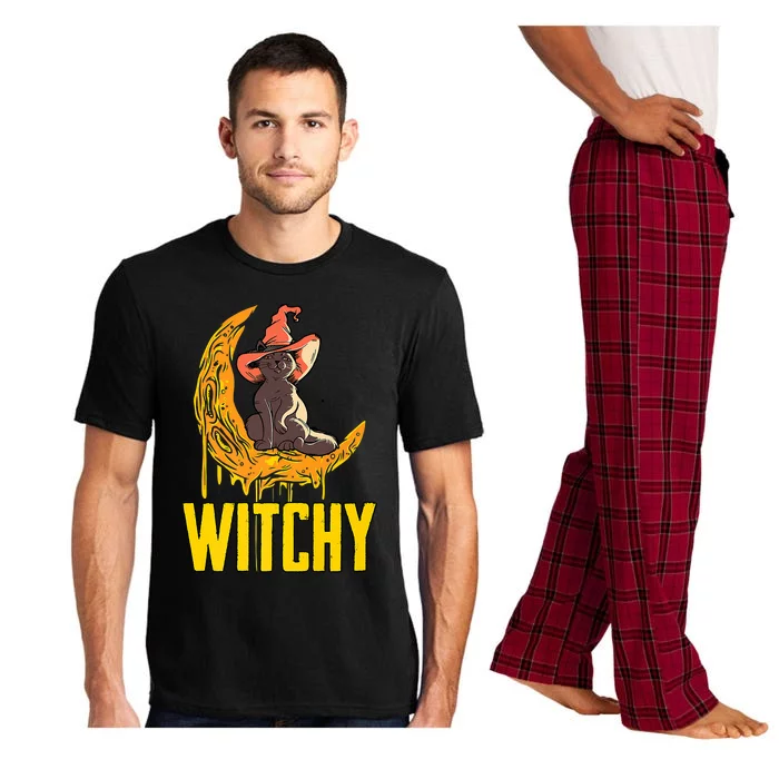 Witchy Witch Black Cat Moon Broom Halloween Spooky Season Gift Pajama Set