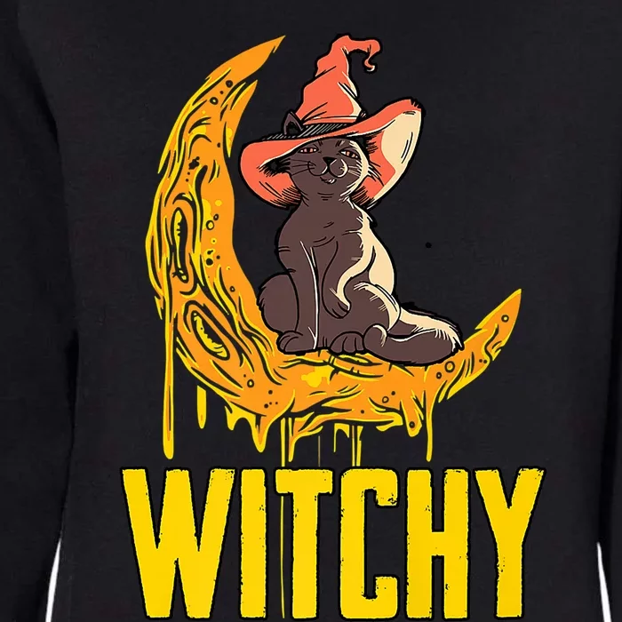 Witchy Witch Black Cat Moon Broom Halloween Spooky Season Gift Womens California Wash Sweatshirt