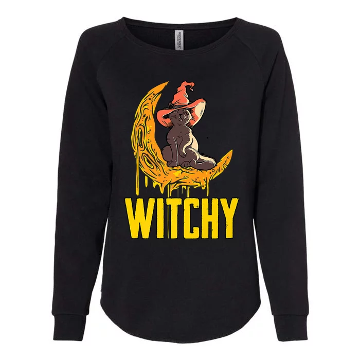 Witchy Witch Black Cat Moon Broom Halloween Spooky Season Gift Womens California Wash Sweatshirt