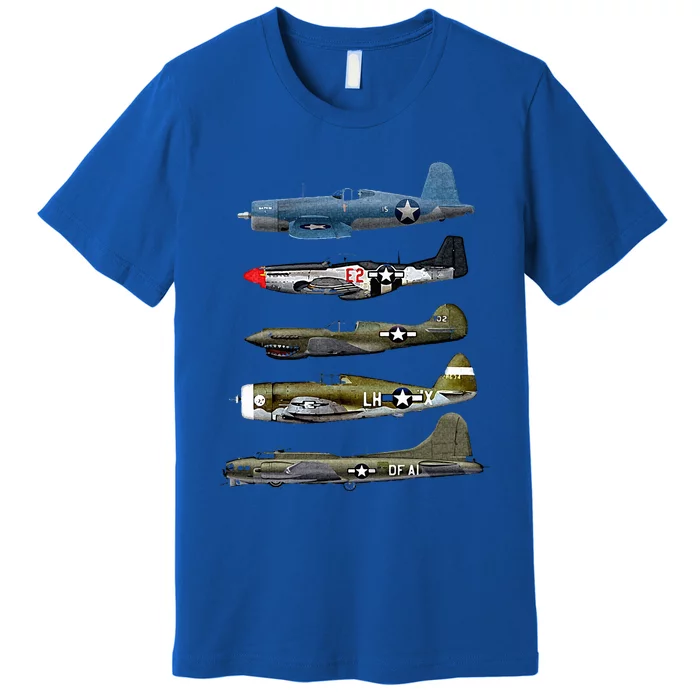 WW2 Warplane B17 P51 Mustang F4U Corsair P40 Warhawk Gift Premium T-Shirt