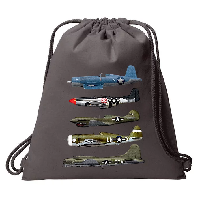 WW2 Warplane B17 P51 Mustang F4U Corsair P40 Warhawk Gift Drawstring Bag