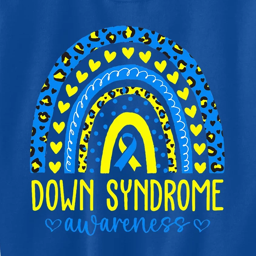 We Wear Blue and Yellow Down Syndrome Awareness Rainbow Kids Sweatshirt