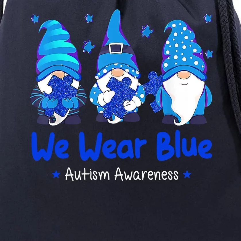 We Wear Blue Autism Awareness Gnome Drawstring Bag