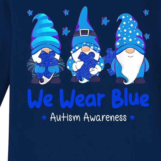 We Wear Blue Autism Awareness Gnome Baby Long Sleeve Bodysuit