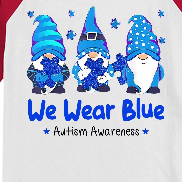 We Wear Blue Autism Awareness Gnome Kids Colorblock Raglan Jersey