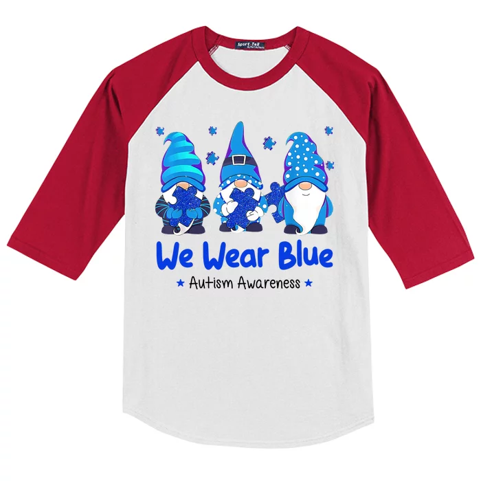 We Wear Blue Autism Awareness Gnome Kids Colorblock Raglan Jersey