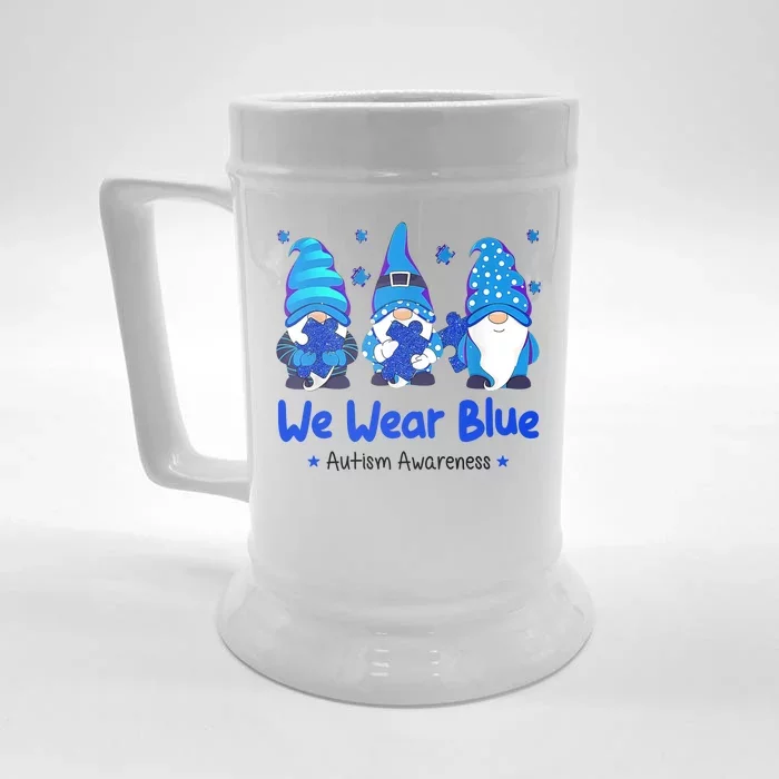 We Wear Blue Autism Awareness Gnome Front & Back Beer Stein