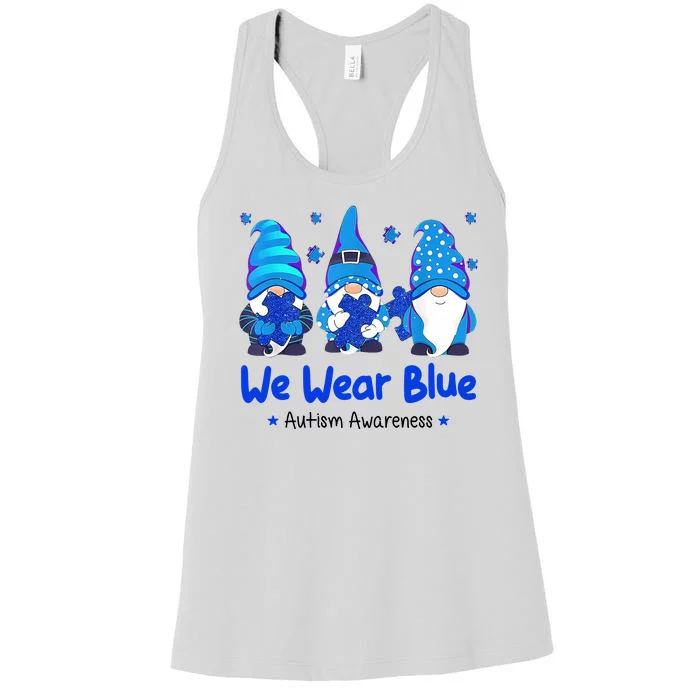 We Wear Blue Autism Awareness Gnome Women's Racerback Tank