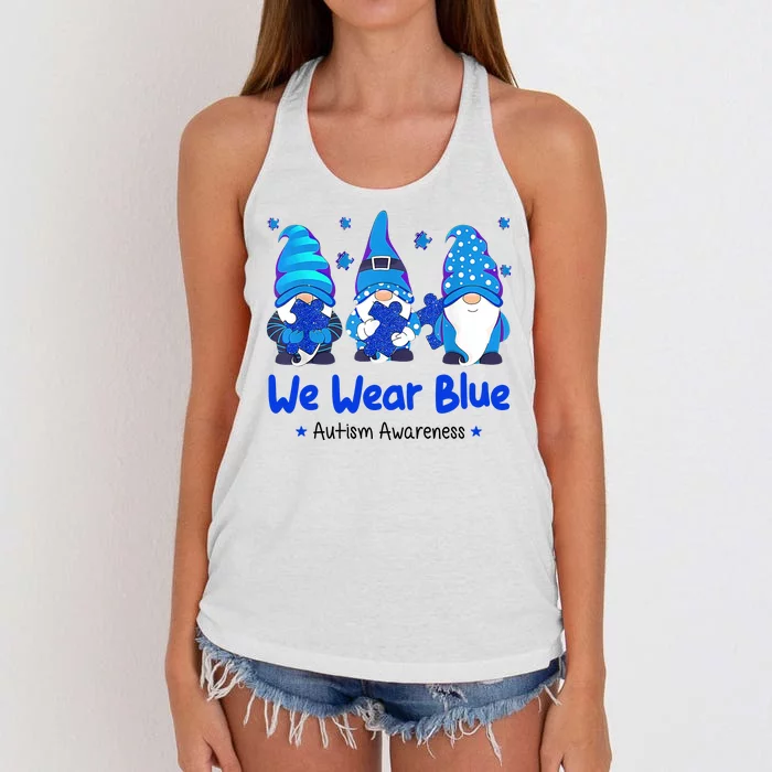 We Wear Blue Autism Awareness Gnome Women's Knotted Racerback Tank