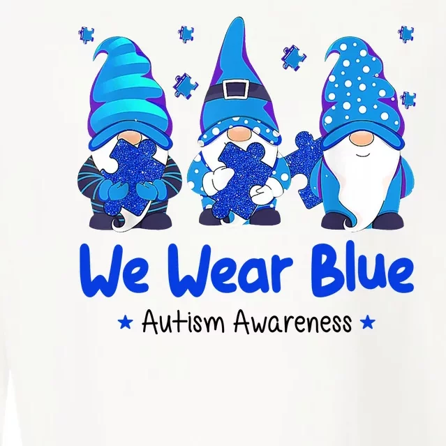 We Wear Blue Autism Awareness Gnome Cropped Pullover Crew