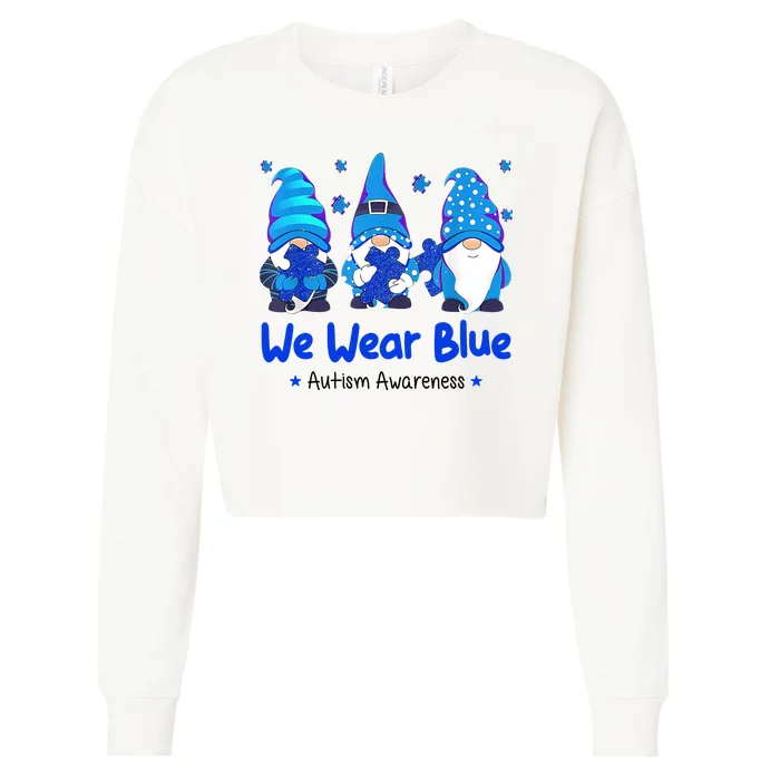 We Wear Blue Autism Awareness Gnome Cropped Pullover Crew