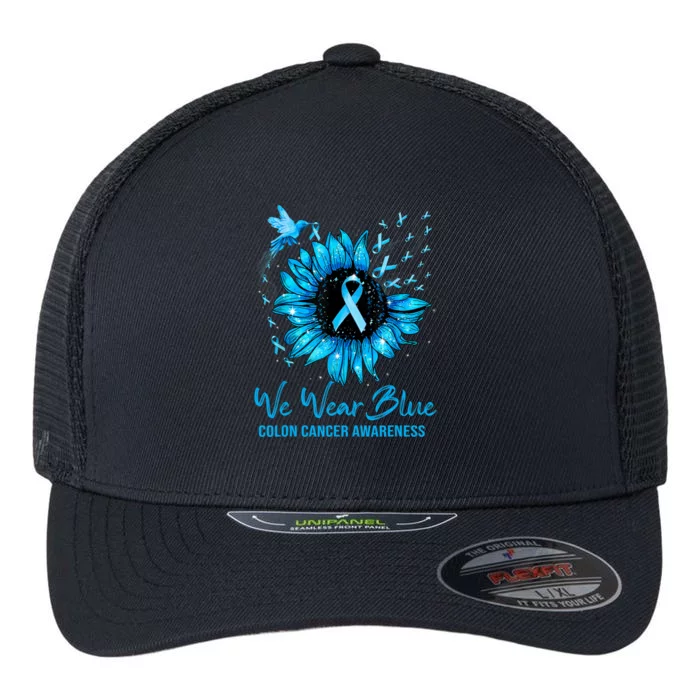 We Wear Blue Colon Cancer Awareness Ribbon Sunflower Gift Flexfit Unipanel Trucker Cap