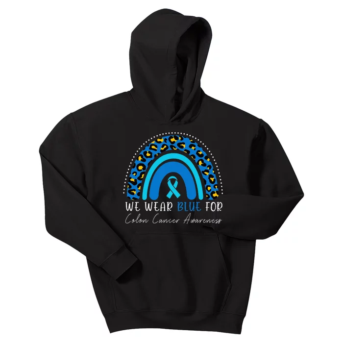 We Wear Blue Colorectal Colon Cancer Leopard Rainbow Kids Hoodie