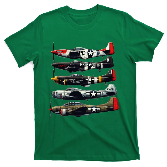 Ww2 Warplanes B 17 P51 Mustang F4u Corsair P40 Warhawk T-Shirt