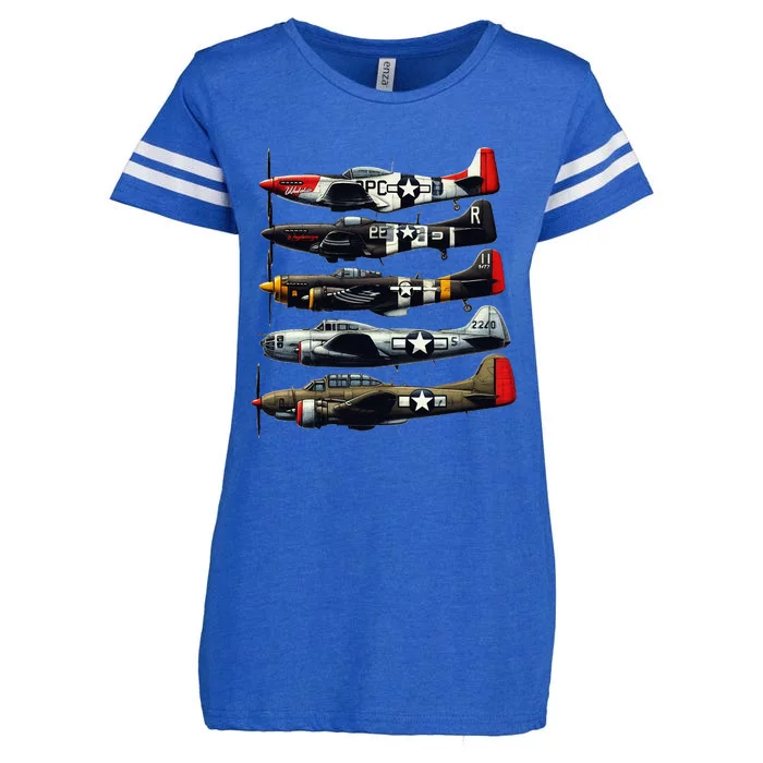 Ww2 Warplanes B 17 P51 Mustang F4u Corsair P40 Warhawk Enza Ladies Jersey Football T-Shirt