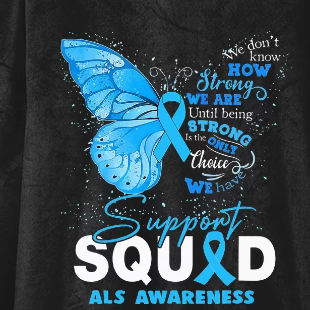 We Wear Blue Butterfly Support ALS Awareness Hooded Wearable Blanket