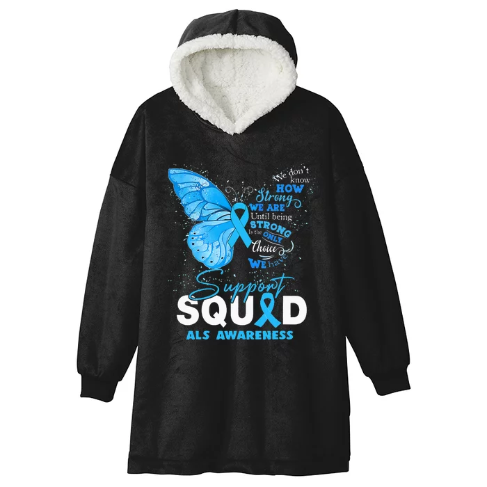 We Wear Blue Butterfly Support ALS Awareness Hooded Wearable Blanket