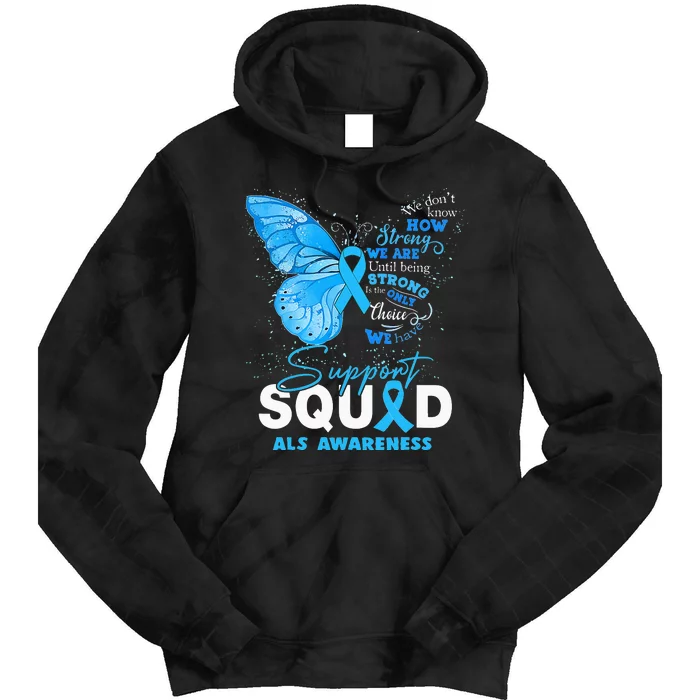 We Wear Blue Butterfly Support ALS Awareness Tie Dye Hoodie