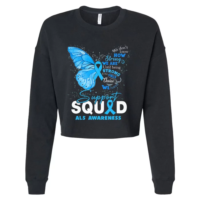 We Wear Blue Butterfly Support ALS Awareness Cropped Pullover Crew