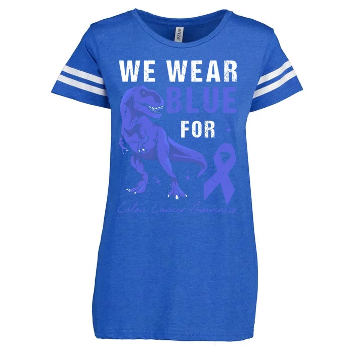 We Wear Blue For Colon Cancer Awareness Tgiftrex Dino Gift Enza Ladies Jersey Football T-Shirt