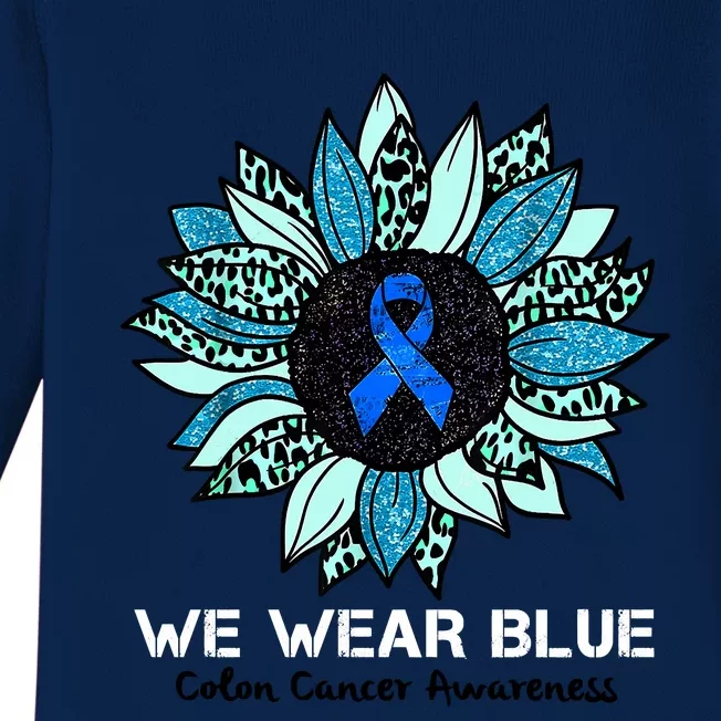 We Wear Blue Colon Cancer Awareness Month Ribbon Sunflower Baby Long Sleeve Bodysuit