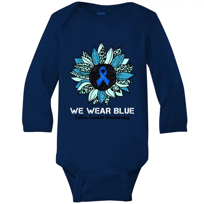 We Wear Blue Colon Cancer Awareness Month Ribbon Sunflower Baby Long Sleeve Bodysuit