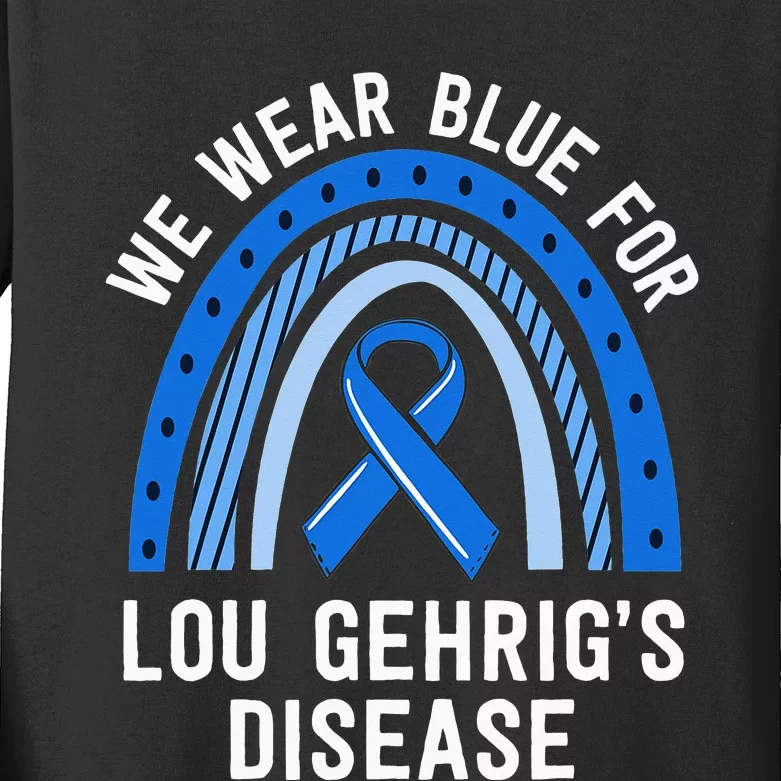 We Wear Blue Lou Gehrig's Disease Awareness ALS Family Kids Long Sleeve Shirt